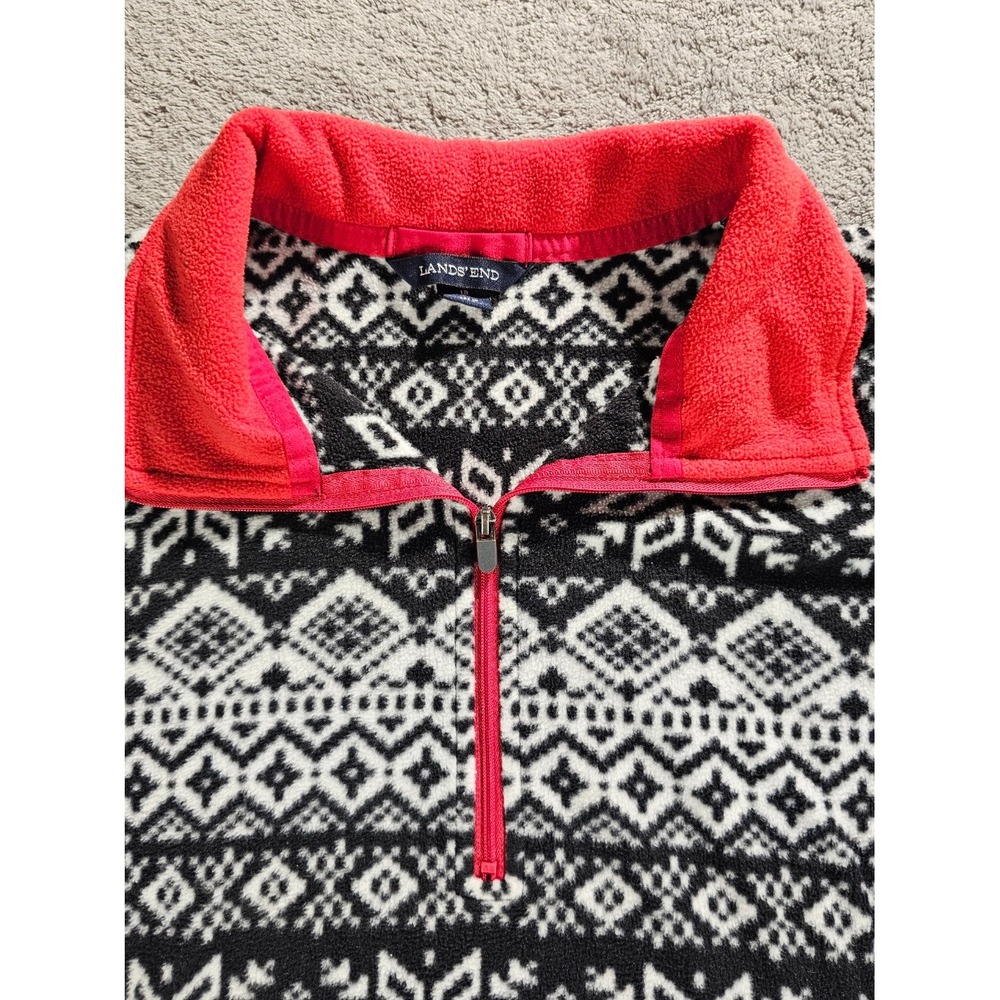 Lands End Womens Fleece Quarter Zip‎ Pullover Black White Fair Isle Snowflake L - Picture 6 of 10